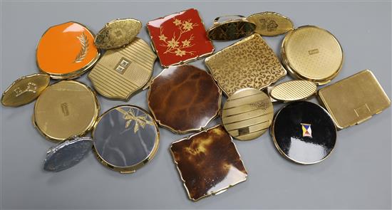 A collection of vintage powder compacts and lipstick holders by Stratton, including a P&O Contessa example,